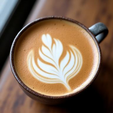 Artfully poured latte with leaf art
