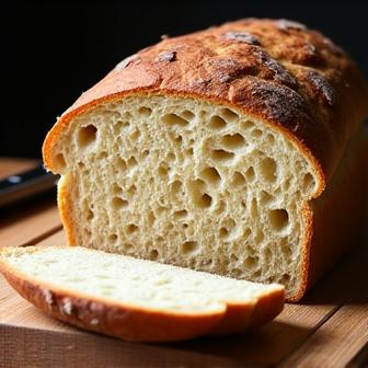 Large rustic sourdough bread loaf on a wooden board